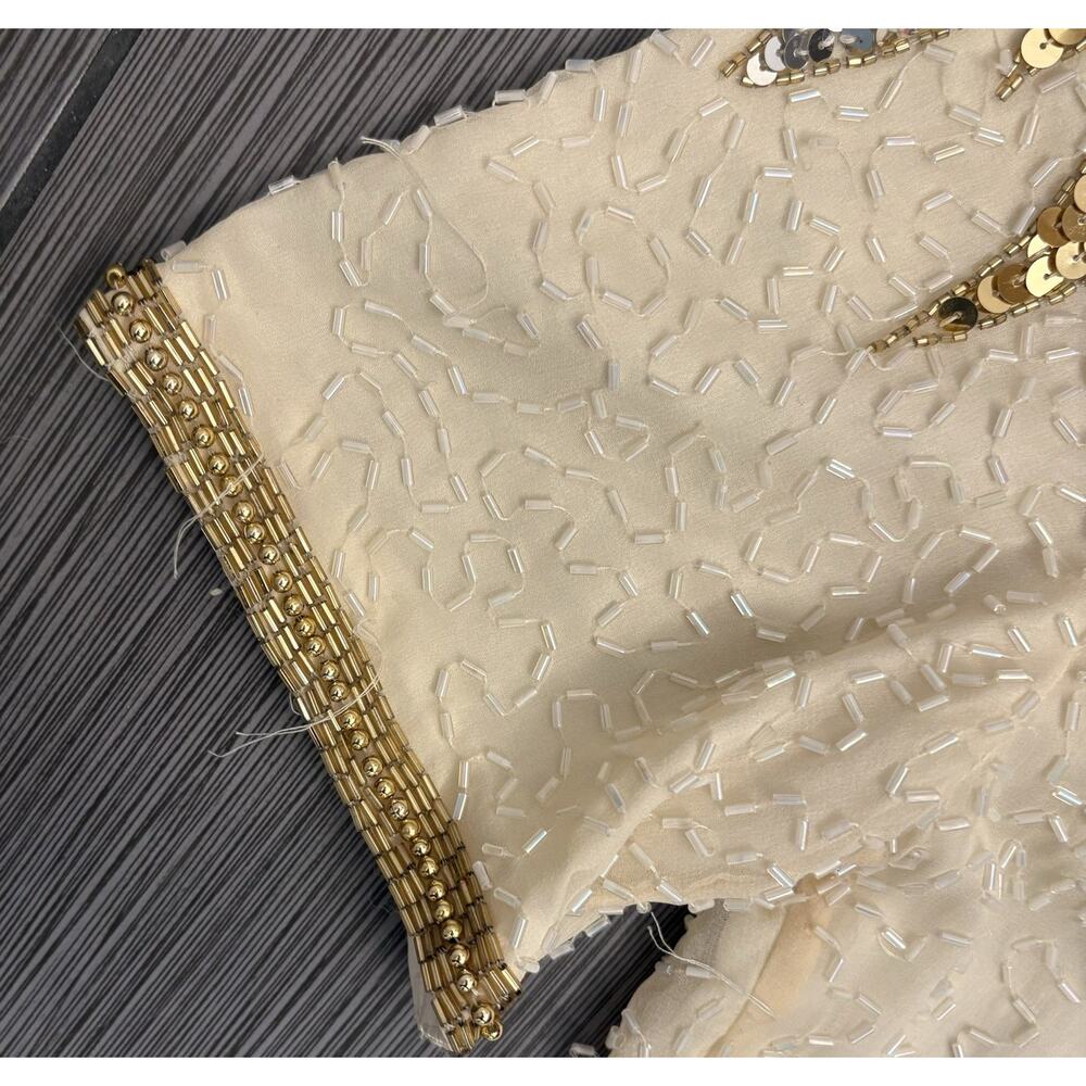 Vintage Niteline Ivory Beaded Mini Silk Dress Size 4 Lined Sheath Gold/Silver - Picture 5 of 5